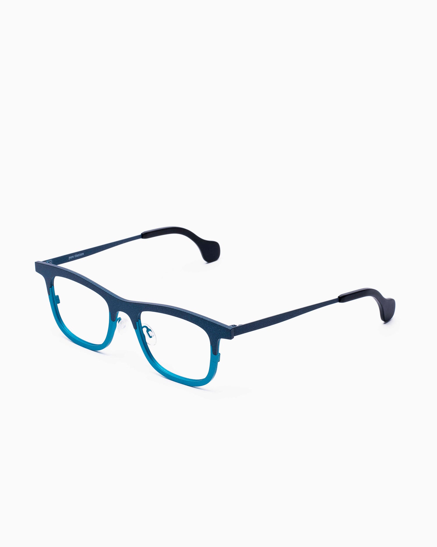 blue metal rectangle eyeglasses by Theo model mille+54, front view, lunettes de vue rectangle couleur Bleu