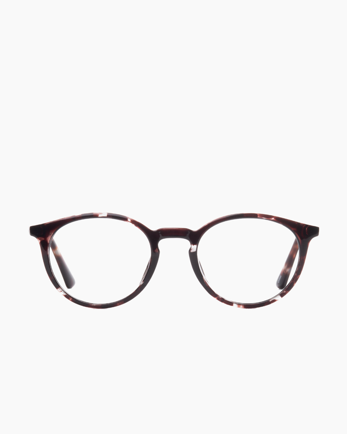 tortoise plastic round eyeglasses by Evolve model EL4, front view, lunettes de vue rond couleur écaille de tortue