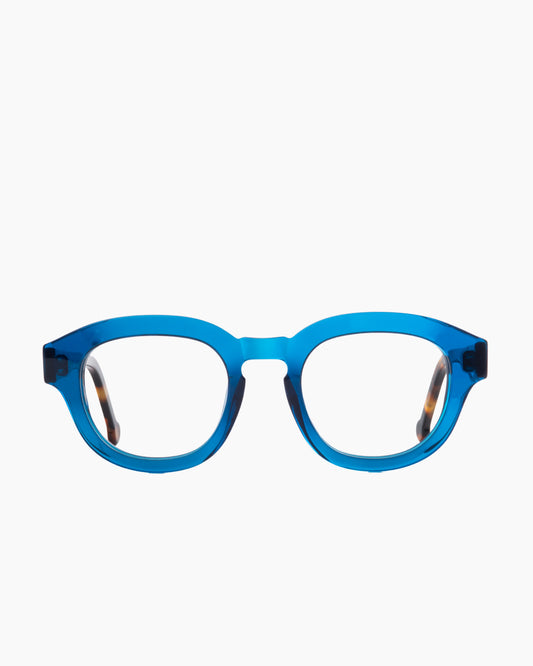 blue plastic oval eyeglasses by Marie-Sophie Dion model ScottiSun, front view, lunettes de vue ovale couleur bleu