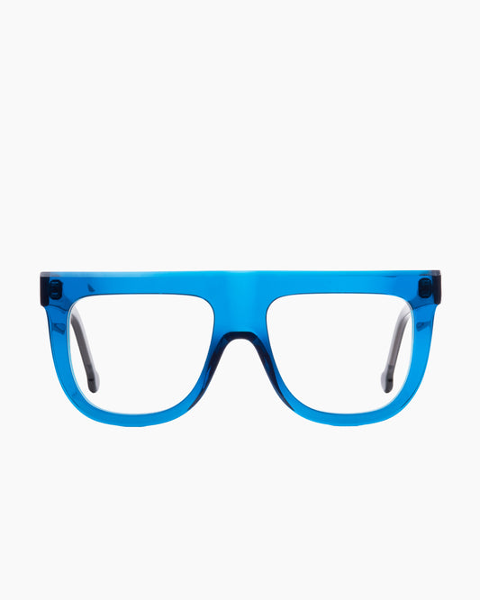 blue plastic aviator eyeglasses by Marie-Sophie Dion model Bay, front view, lunettes de vue aviateur couleur bleu