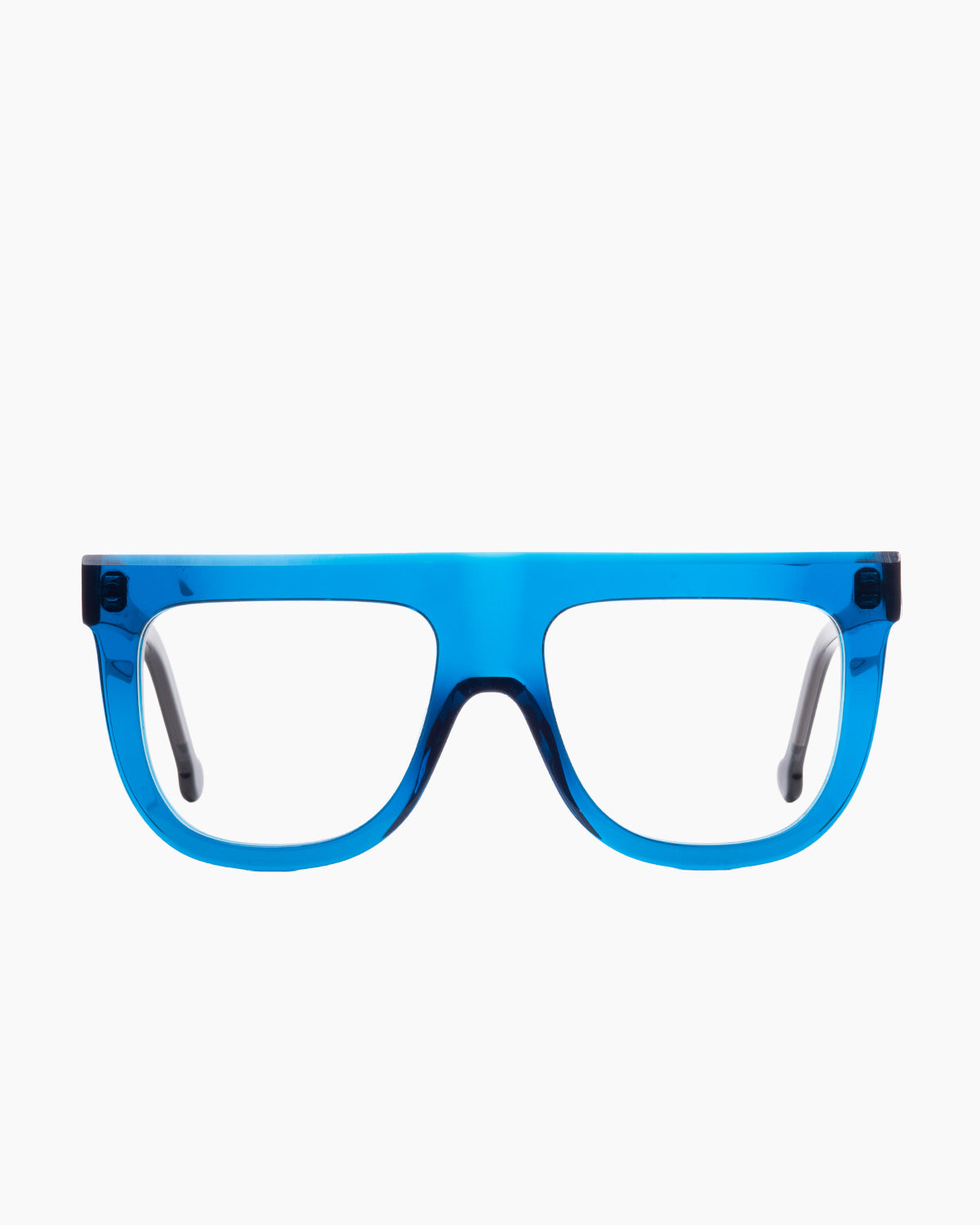 blue plastic aviator eyeglasses by Marie-Sophie Dion model Bay, front view, lunettes de vue aviateur couleur bleu