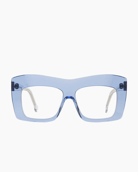 blue plastic rectangle eyeglasses by Marie-Sophie Dion model Arseneau, front view, lunettes de vue rectangle couleur Bleu