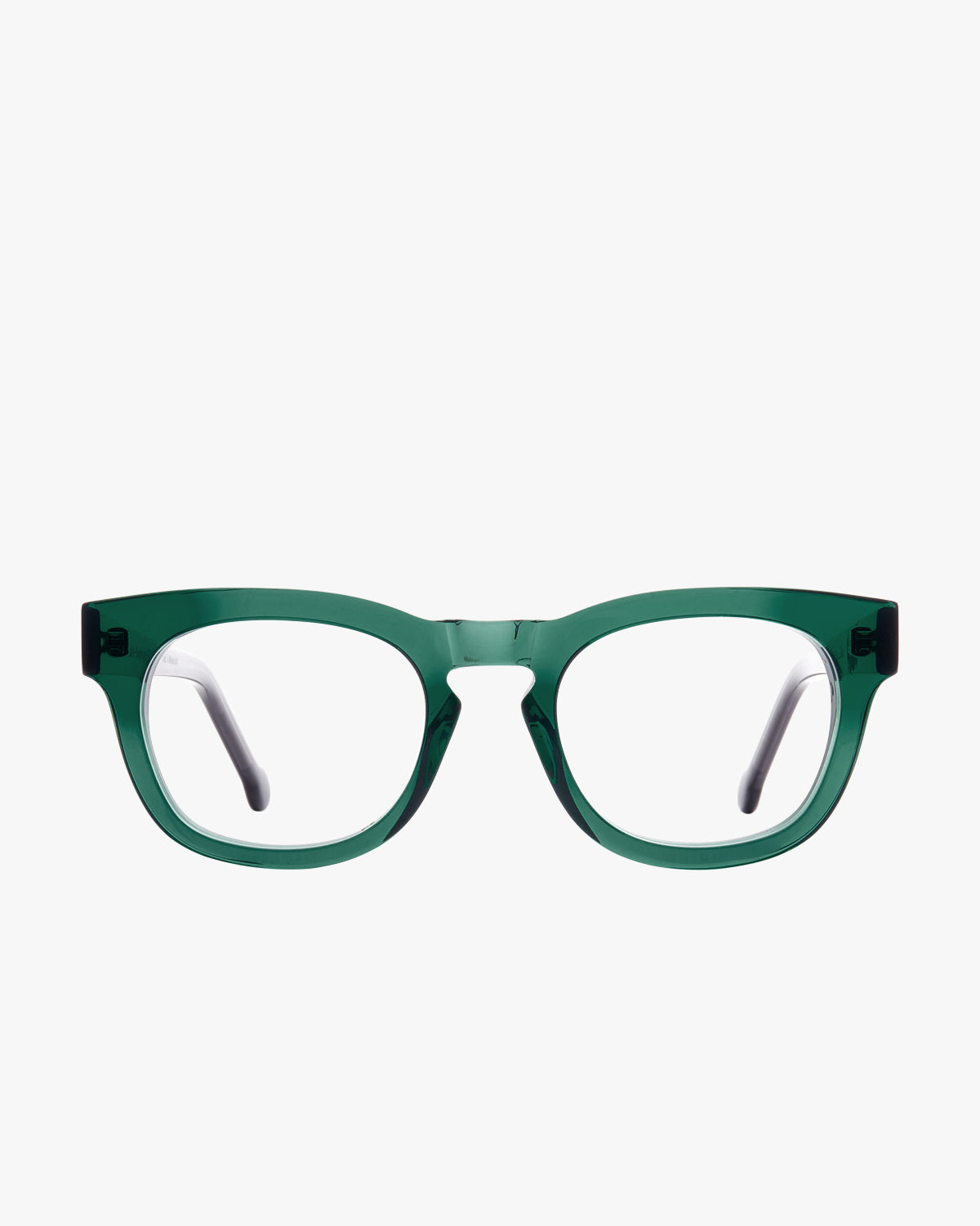 green plastic rectangle eyeglasses by Marie-Sophie Dion model Lavigne, front view, lunettes de vue rectangle couleur vert