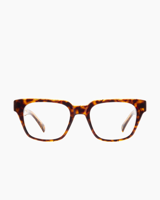 tortoise plastic rectangle eyeglasses by Spectacleeyeworks model Lee, front view, lunettes de vue rectangle couleur écaille de tortue
