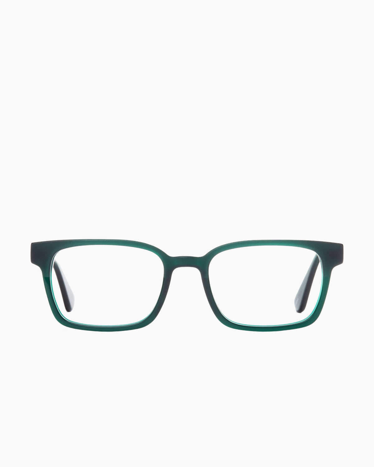 green plastic rectangle eyeglasses by Evolve model RUSSEL, front view, lunettes de vue rectangle couleur vert