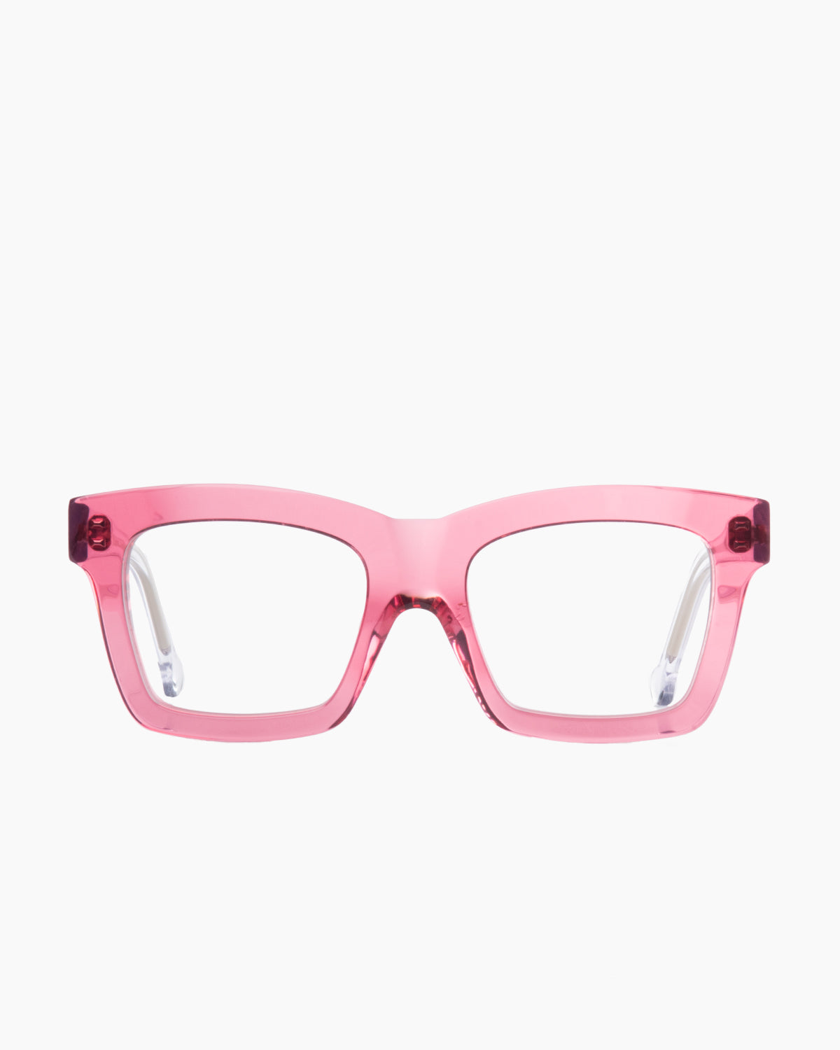 pink plastic rectangle eyeglasses by Marie-Sophie Dion model Wellesley, front view, lunettes de vue rectangle couleur rose