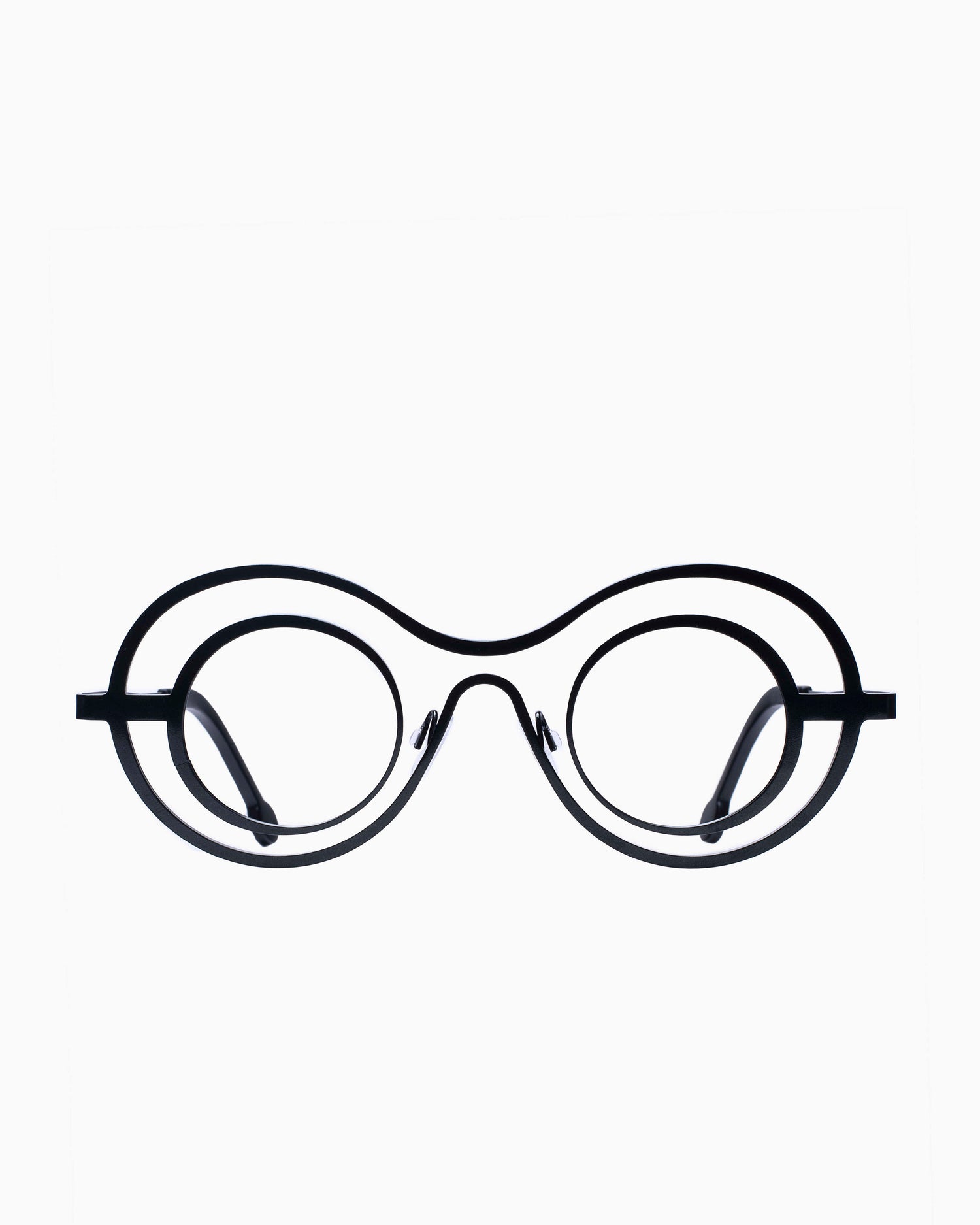 green metal round eyeglasses by Theo model Talk, front view, lunettes de vue rond couleur Vert