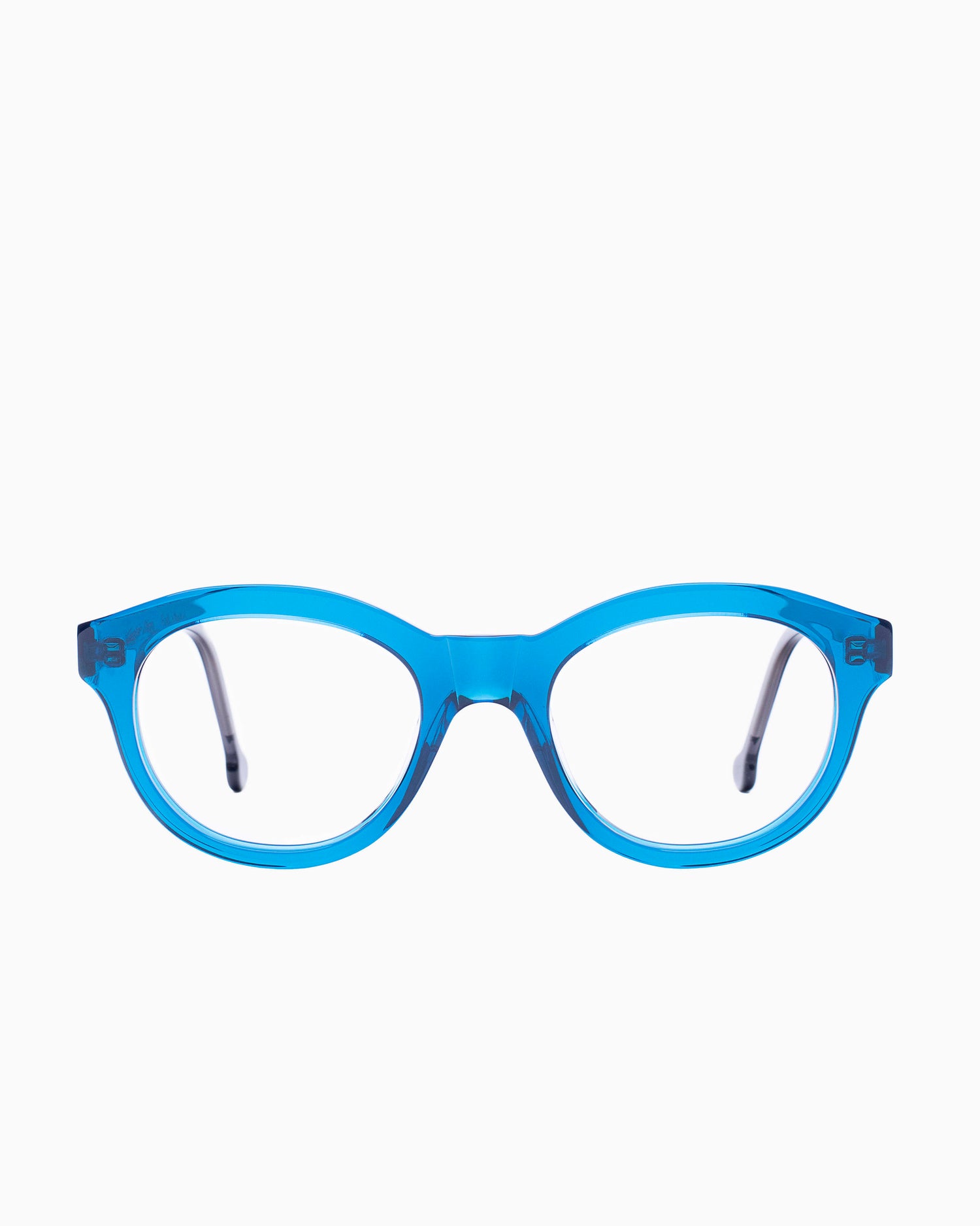 blue plastic oval eyeglasses by Marie-Sophie Dion model Claus, front view, lunettes de vue ovale couleur Bleu