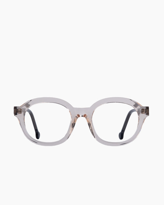 pink, beige plastic oval eyeglasses by Marie-Sophie Dion model Cliche, front view, lunettes de vue ovale couleur rose, beige