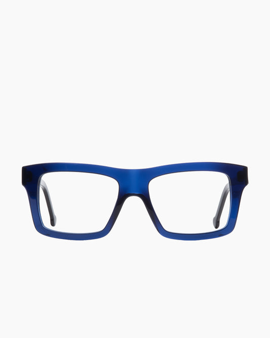 blue plastic rectangle eyeglasses by Marie-Sophie Dion model HeraldSp, front view, lunettes de vue rectangle couleur bleu