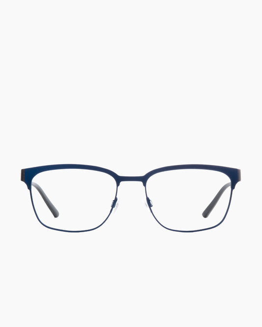 blue metal rectangle eyeglasses by bevel model Troilus, front view, lunettes de vue rectangle couleur bleu