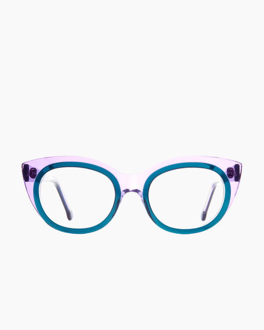 green plastic round eyeglasses by Marie-Sophie Dion model Blais, front view, lunettes de vue rond couleur vert