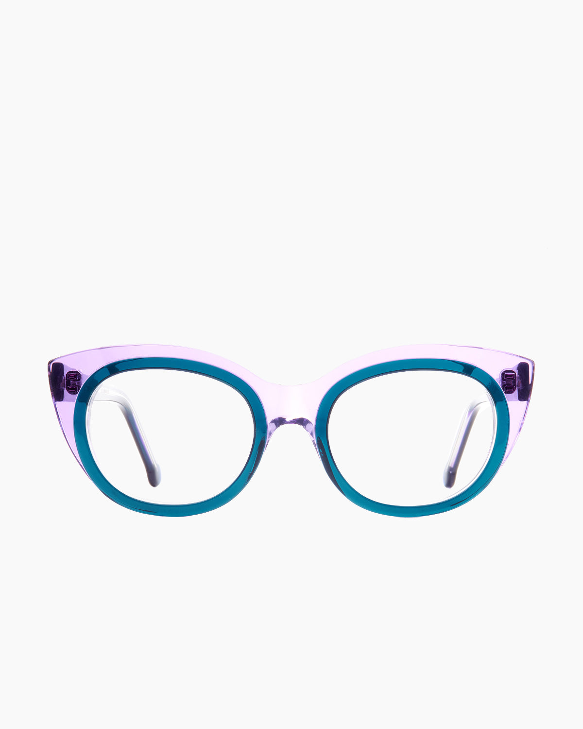 blue plastic round eyeglasses by Marie-Sophie Dion model Blais, front view, lunettes de vue rond couleur Bleu