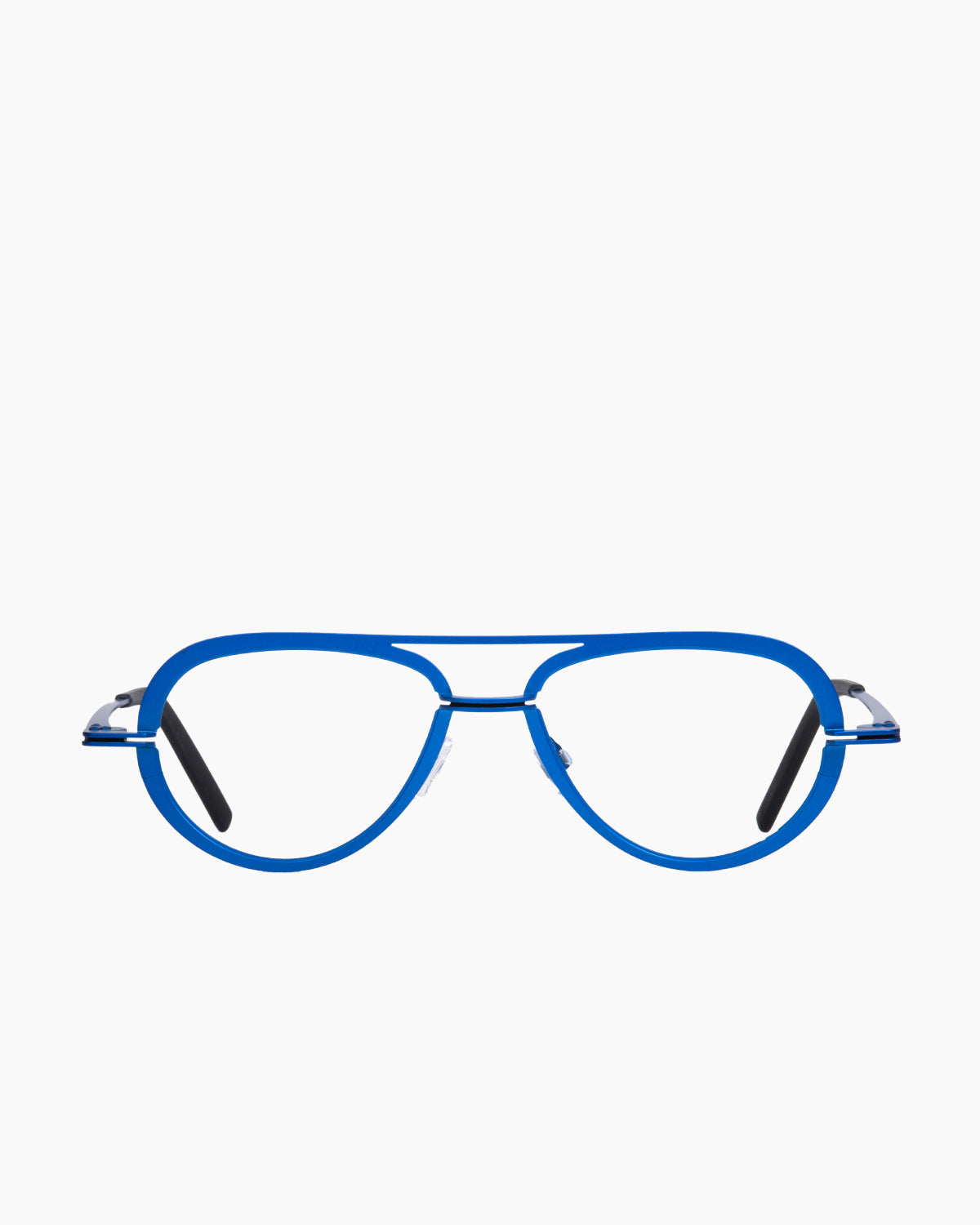 blue metal aviator eyeglasses by Theo model crispy, front view, lunettes de vue aviateur couleur bleu