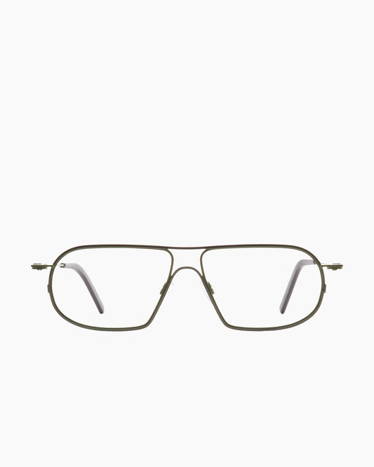 green metal aviator eyeglasses by Theo model Isogon, front view, lunettes de vue aviateur couleur vert
