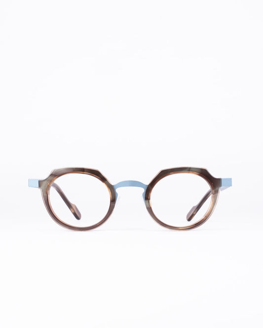 tortoise metal round eyeglasses by Anne et Valentin model france, front view, lunettes de vue rond couleur Écaille de tortue