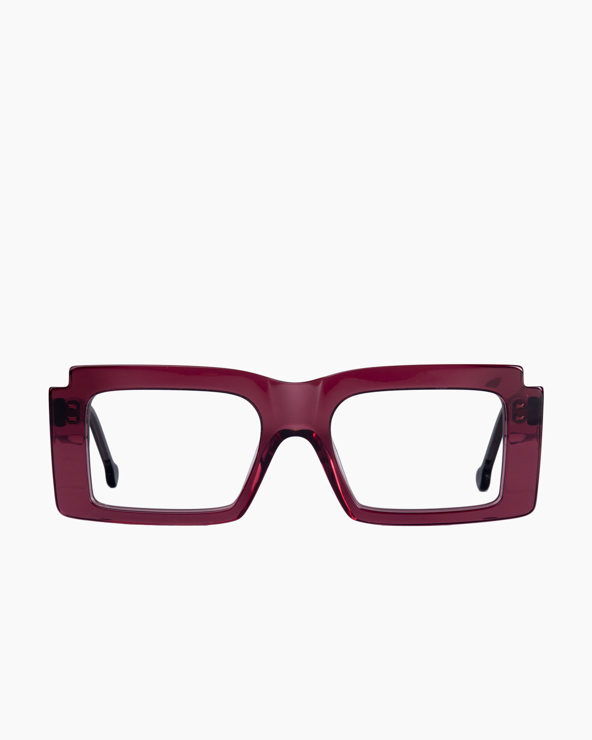 purple plastic rectangle eyeglasses by Marie-Sophie Dion model Léveillé, front view, lunettes de vue rectangle couleur violet