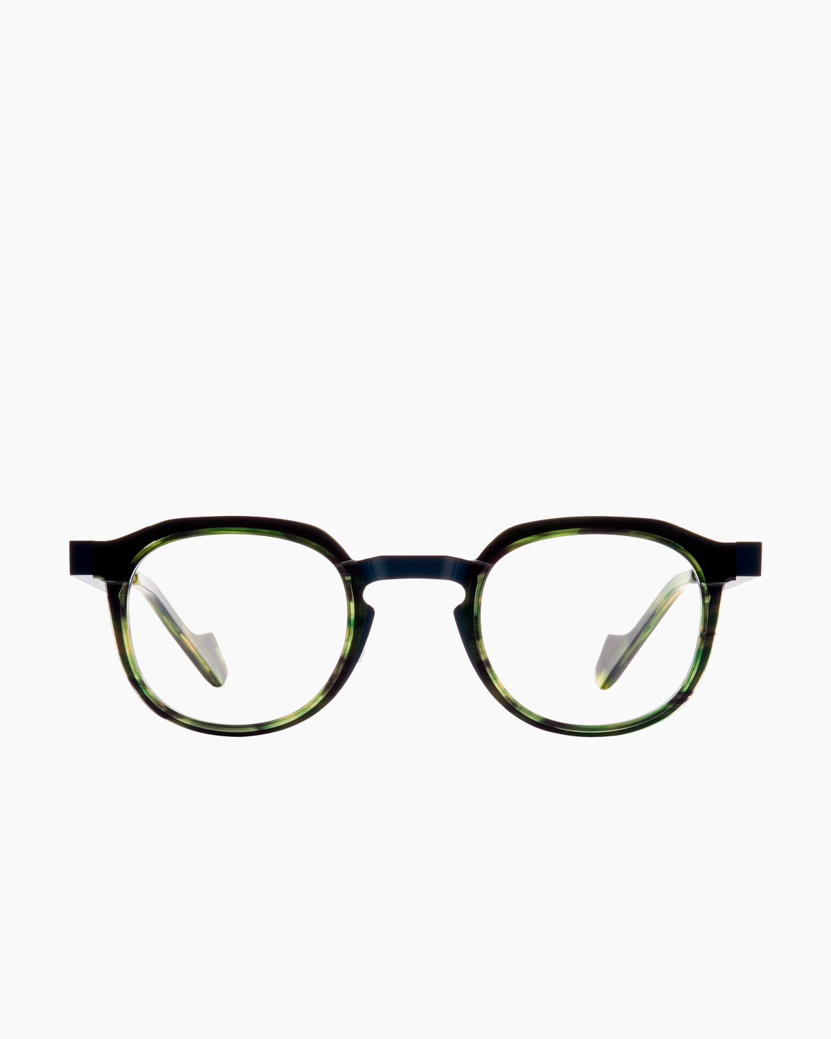 green metal oval eyeglasses by Anne et Valentin model Othon, front view, lunettes de vue ovale couleur vert