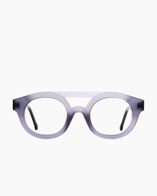 grey plastic round eyeglasses by Marie-Sophie Dion model Manson, front view, lunettes de vue rond couleur gris