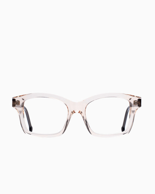 pink, beige plastic rectangle eyeglasses by Marie-Sophie Dion model Giguere, front view, lunettes de vue rectangle couleur rose, beige