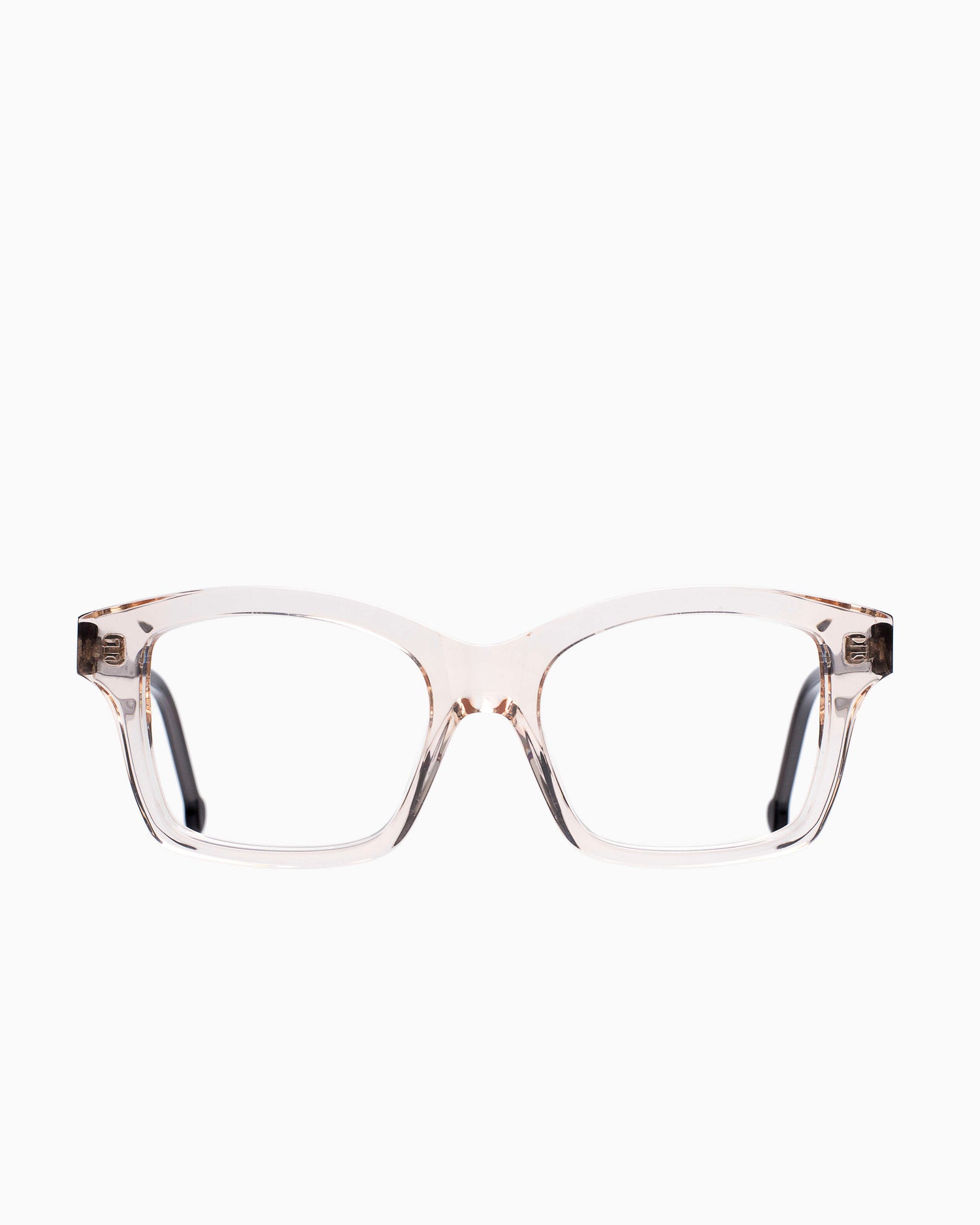 pink, beige plastic rectangle eyeglasses by Marie-Sophie Dion model Giguere, front view, lunettes de vue rectangle couleur rose, beige