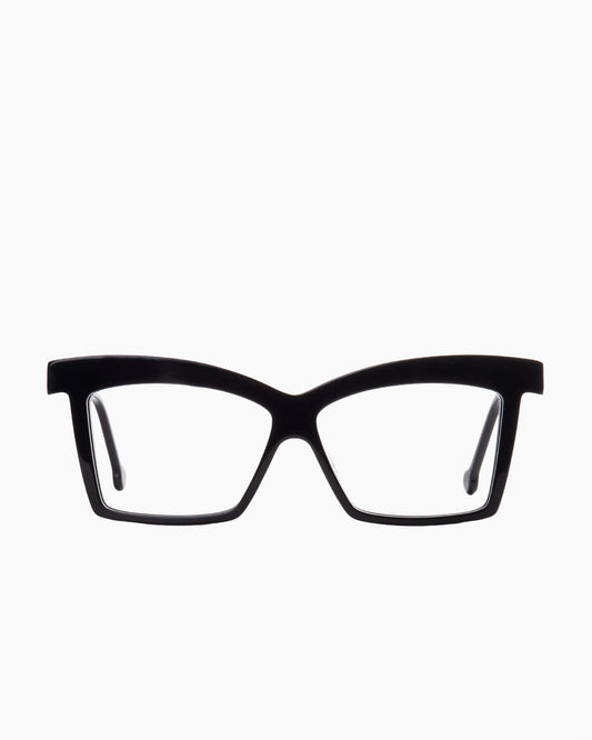 black plastic butterfly eyeglasses by Marie-Sophie Dion model Elkas, front view, lunettes de vue papillon couleur Noir