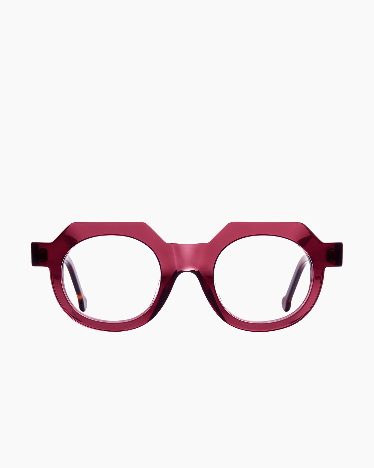 purple plastic round eyeglasses by Marie-Sophie Dion model Sow, front view, lunettes de vue rond couleur violet