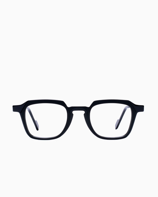 black plastic rectangle eyeglasses by Anne et Valentin model Henri, front view, lunettes de vue rectangle couleur Noir