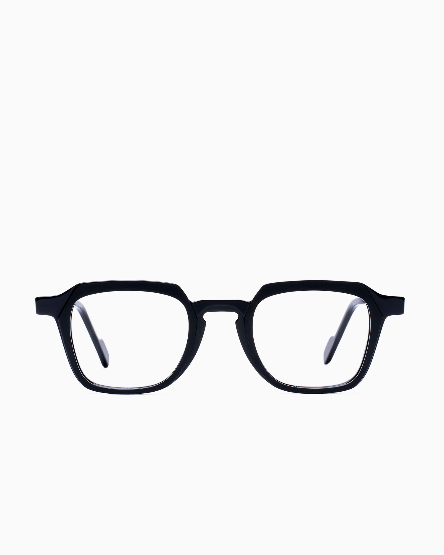 black plastic rectangle eyeglasses by Anne et Valentin model Henri, front view, lunettes de vue rectangle couleur Noir