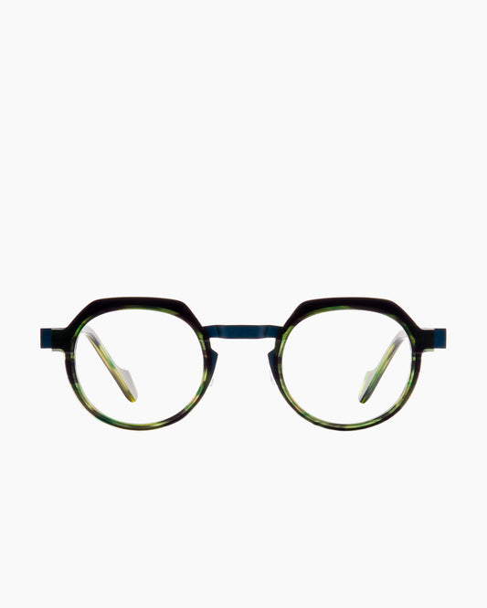 green metal oval eyeglasses by Anne et Valentin model Osta, front view, lunettes de vue ovale couleur vert