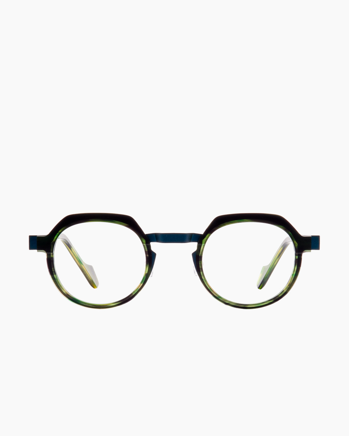 green metal oval eyeglasses by Anne et Valentin model Osta, front view, lunettes de vue ovale couleur vert