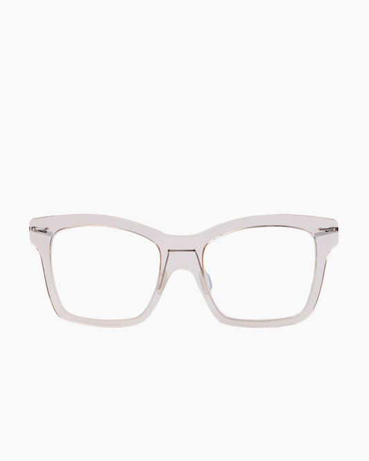 pink, beige plastic rectangle eyeglasses by Monogram Marie-Sophie Dion model Wellesley, front view, lunettes de vue rectangle couleur rose, beige