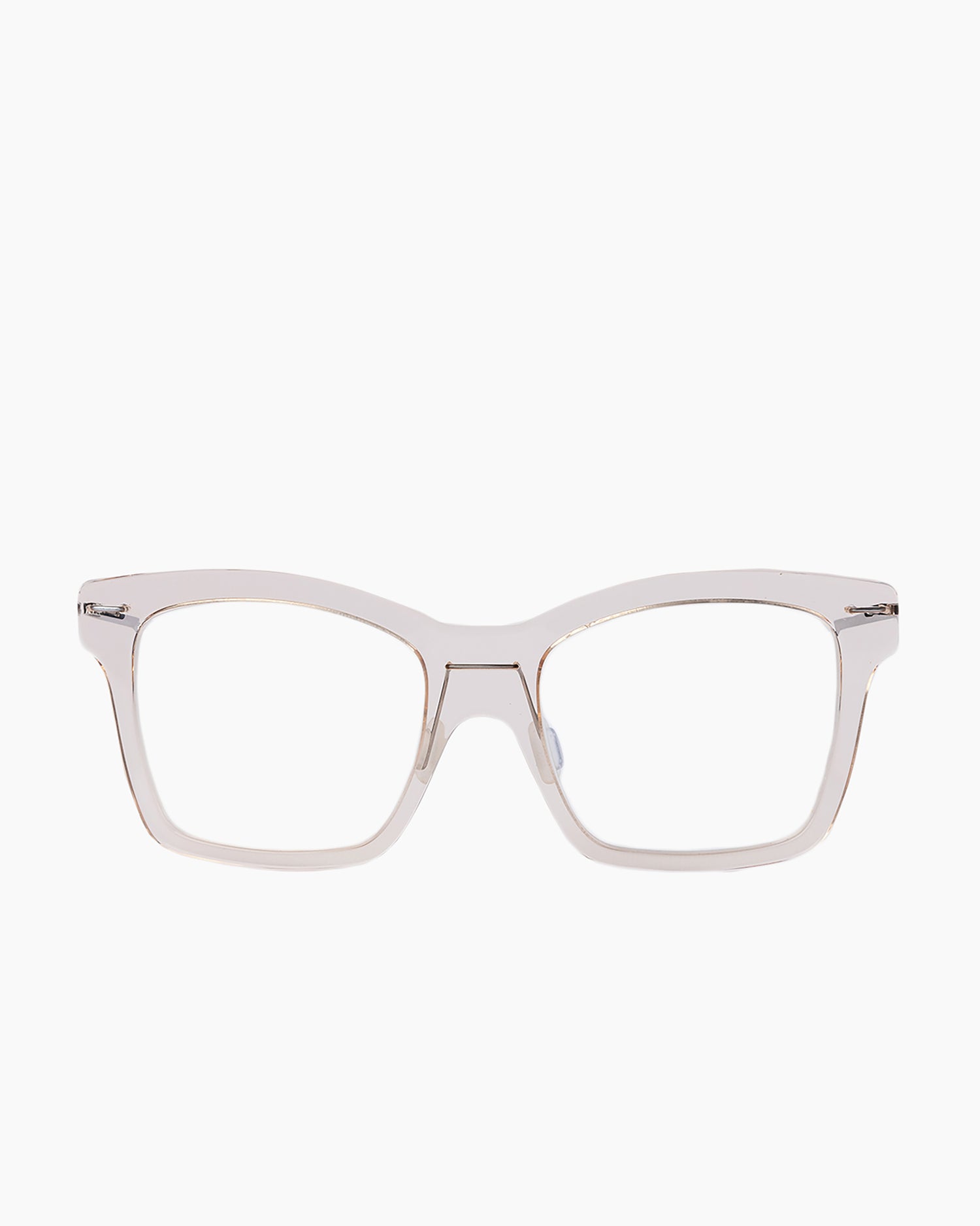 pink, beige plastic rectangle eyeglasses by Monogram Marie-Sophie Dion model Wellesley, front view, lunettes de vue rectangle couleur rose, beige