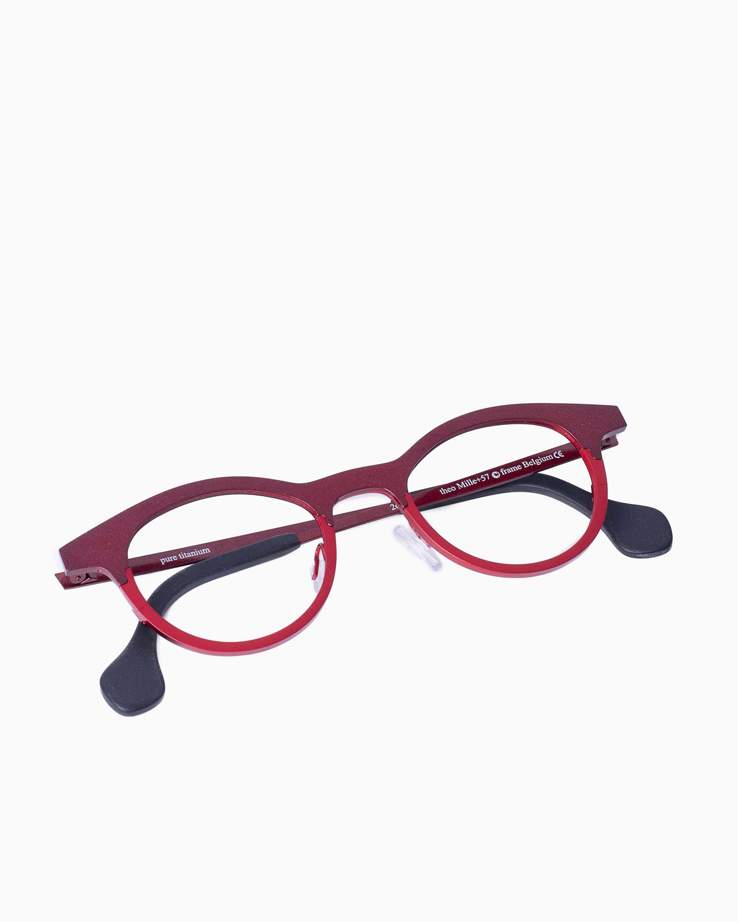 burgundy metal oval eyeglasses by Theo model Mille+57, front view, lunettes de vue ovale couleur bourgogne