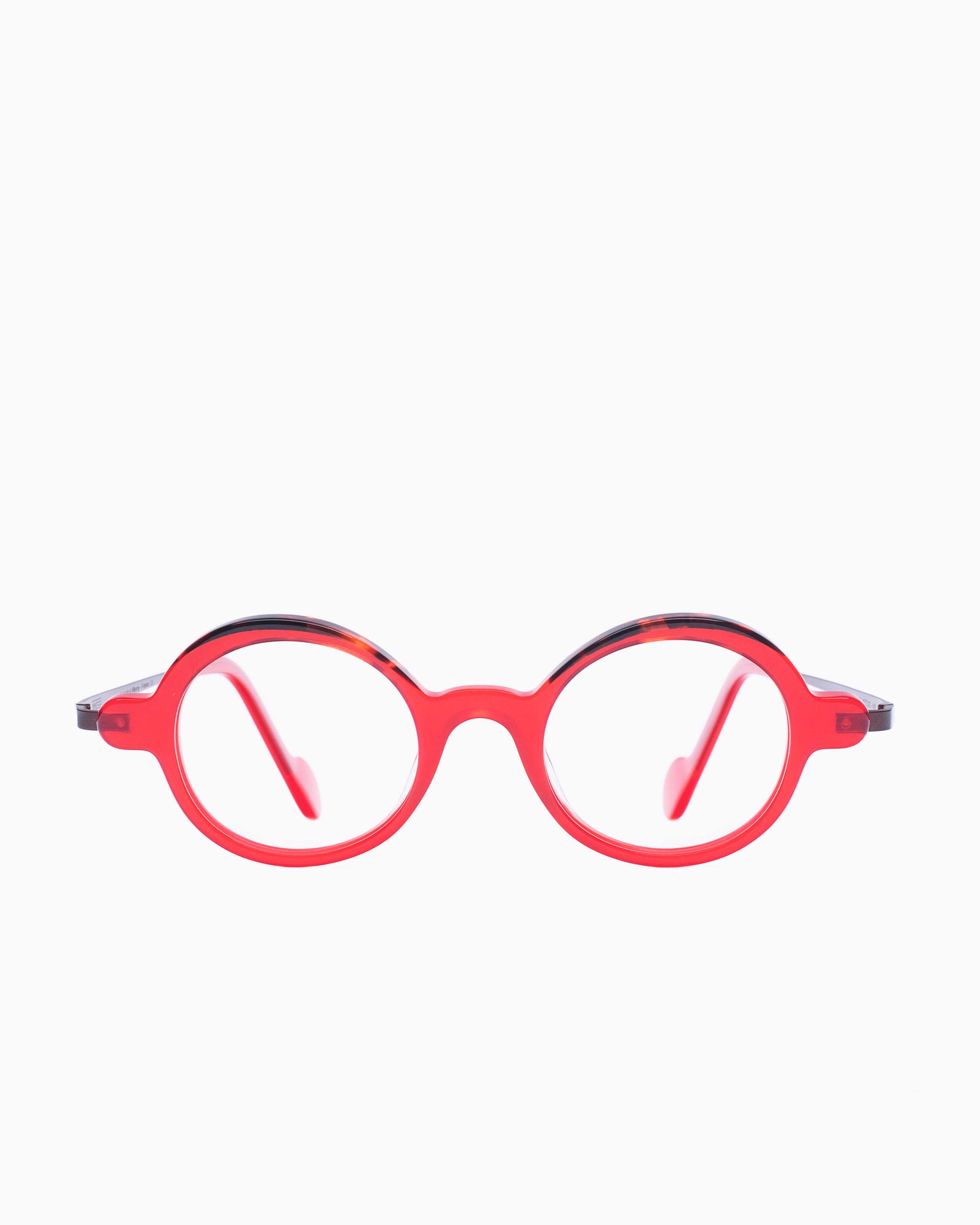 red plastic oval eyeglasses by Nao Ned model ODED, front view, lunettes de vue ovale couleur Rouge