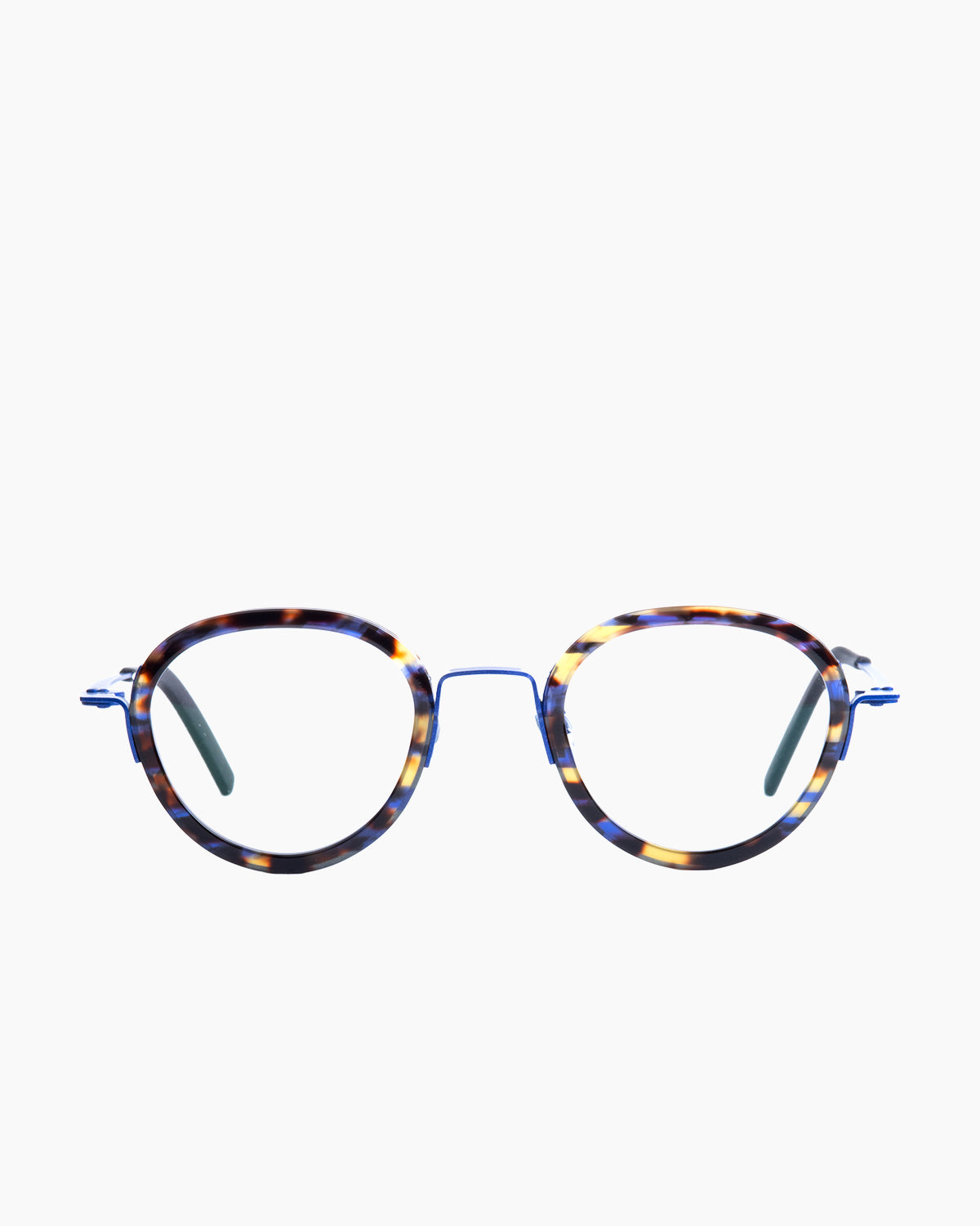 blue metal round eyeglasses by Theo model STAMPPOT, front view, lunettes de vue rond couleur Bleu