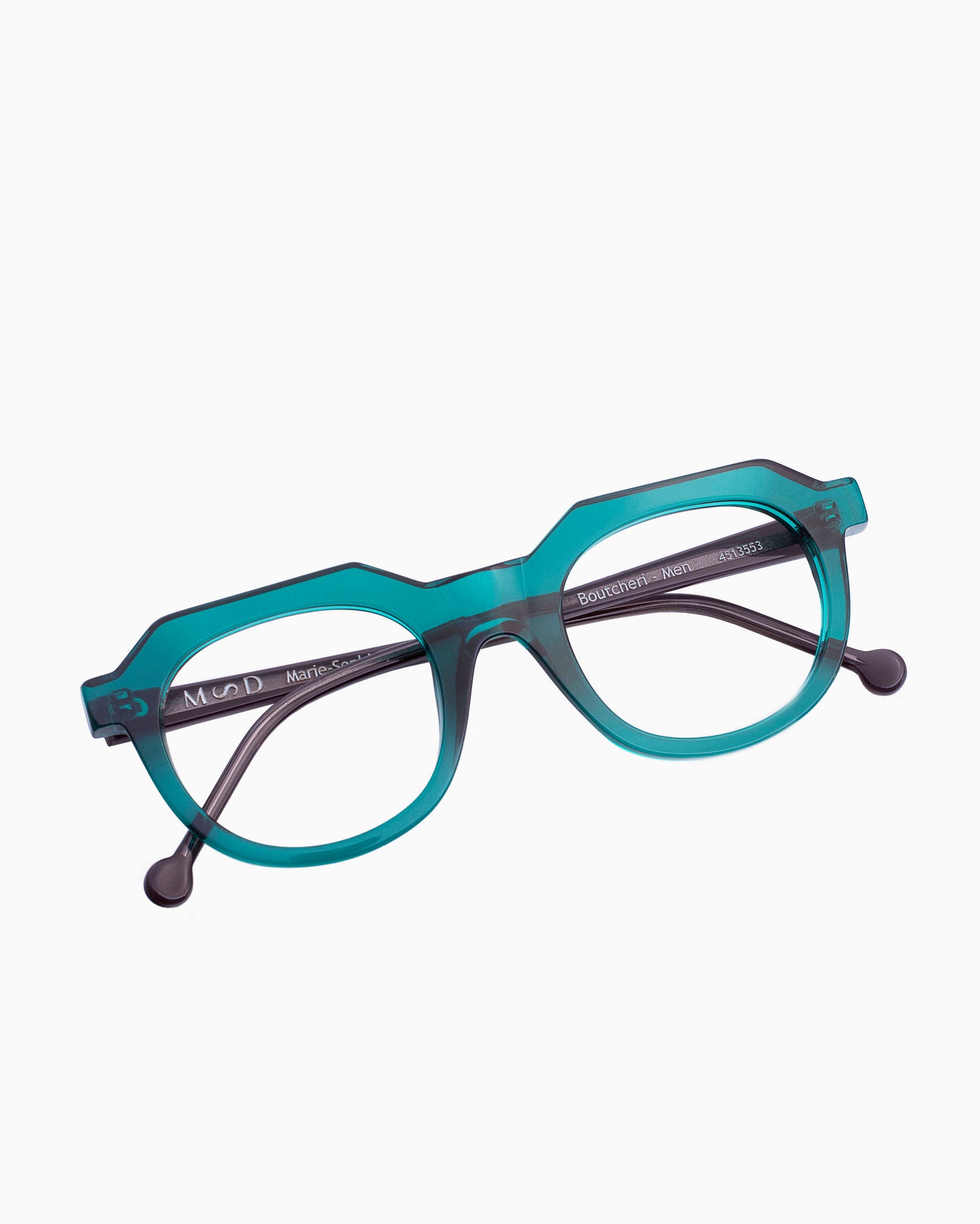 green plastic oval eyeglasses by Marie-Sophie Dion model Boutcheri4.0, front view, lunettes de vue ovale couleur Vert