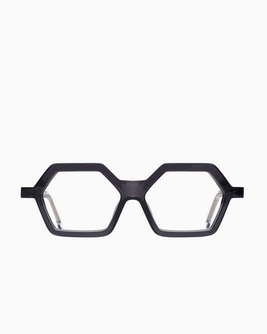 grey plastic hexagon eyeglasses by Marie-Sophie Dion model Geneve4.0, front view, lunettes de vue  couleur Gris