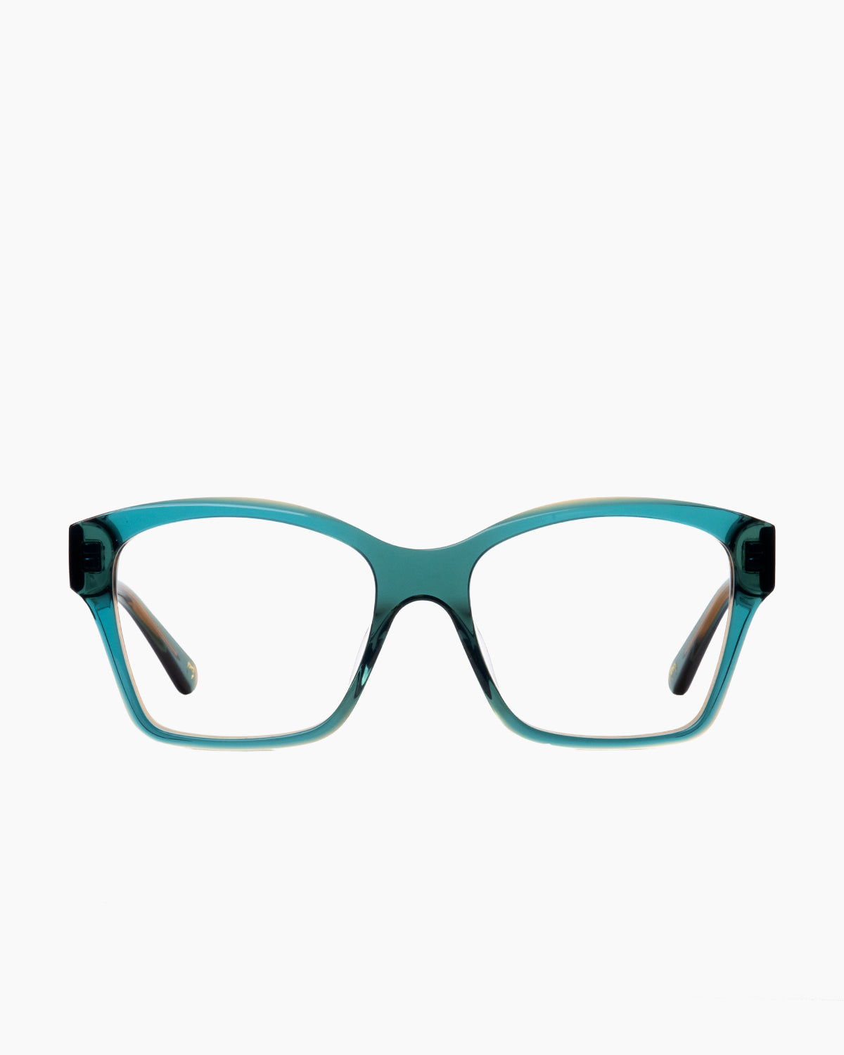 turquoise plastic butterfly eyeglasses by Spectacleeyeworks model Riley, front view, lunettes de vue papillon couleur turquoise