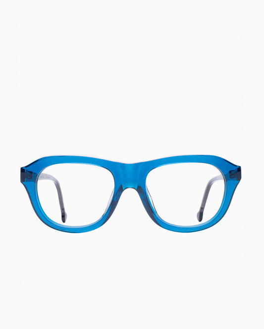 blue plastic aviator eyeglasses by Marie-Sophie Dion model Alain, front view, lunettes de vue aviateur couleur Bleu