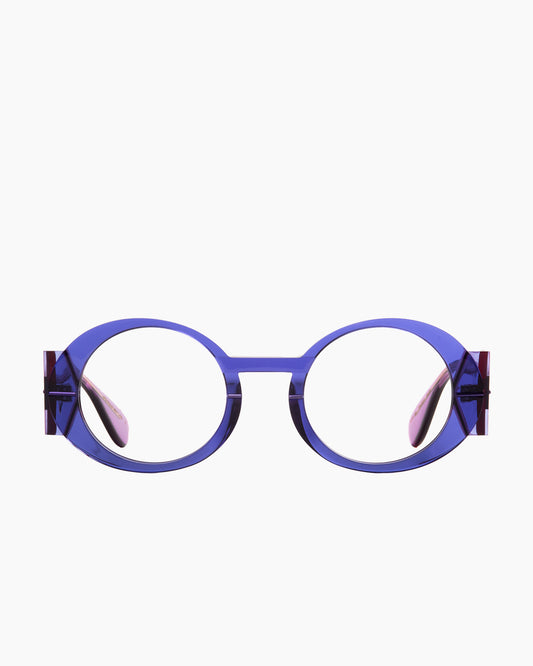 purple plastic oval eyeglasses by Gamine model Trastevere, front view, lunettes de vue ovale couleur violet