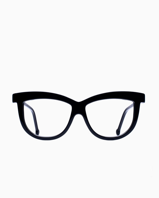 black plastic cat eyeglasses by Marie-Sophie Dion model Elis, front view, lunettes de vue chat couleur Noir