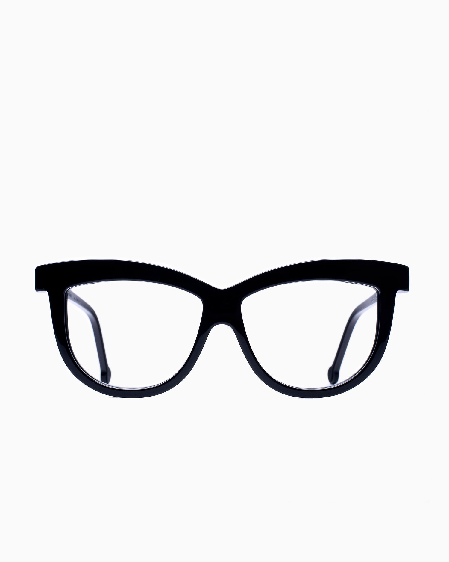 black plastic cat eyeglasses by Marie-Sophie Dion model Elis, front view, lunettes de vue chat couleur Noir