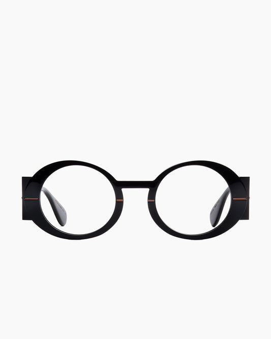 black plastic oval eyeglasses by Gamine model Trastevere, front view, lunettes de vue ovale couleur noir