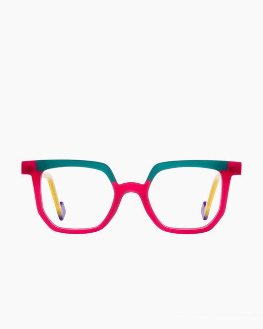 pink plastic rectangle eyeglasses by Anne et Valentin model LOGARITHM, front view, lunettes de vue rectangle couleur rose