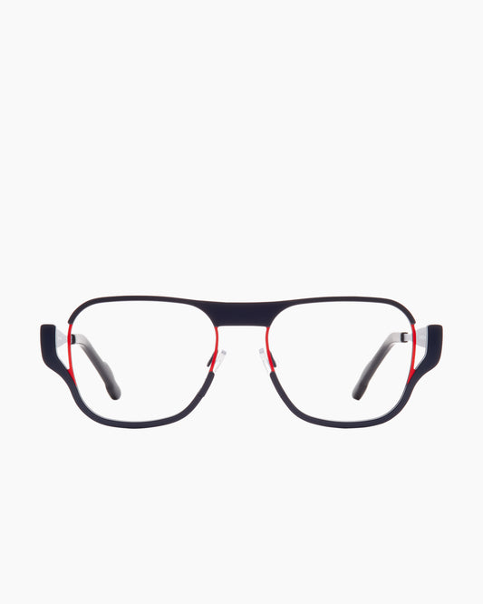 orange metal rectangle eyeglasses by Theo model Plan, front view, lunettes de vue rectangle couleur orange