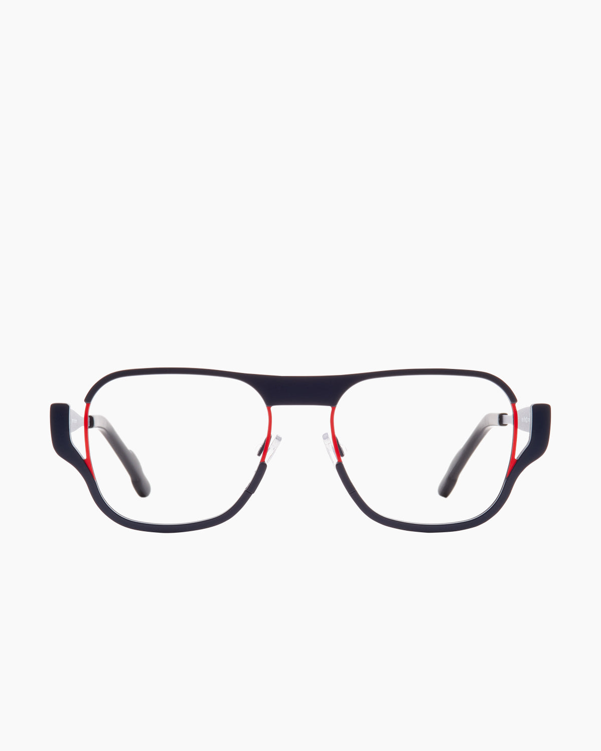 orange metal rectangle eyeglasses by Theo model Plan, front view, lunettes de vue rectangle couleur orange