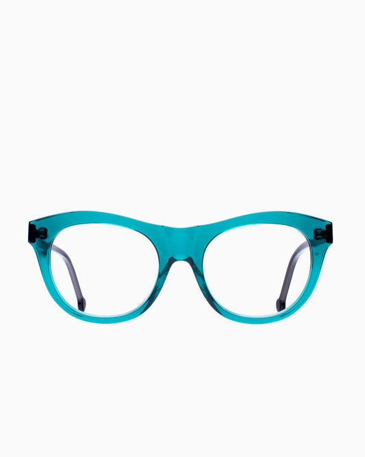 green plastic oval eyeglasses by Marie-Sophie Dion model Millard, front view, lunettes de vue ovale couleur Vert