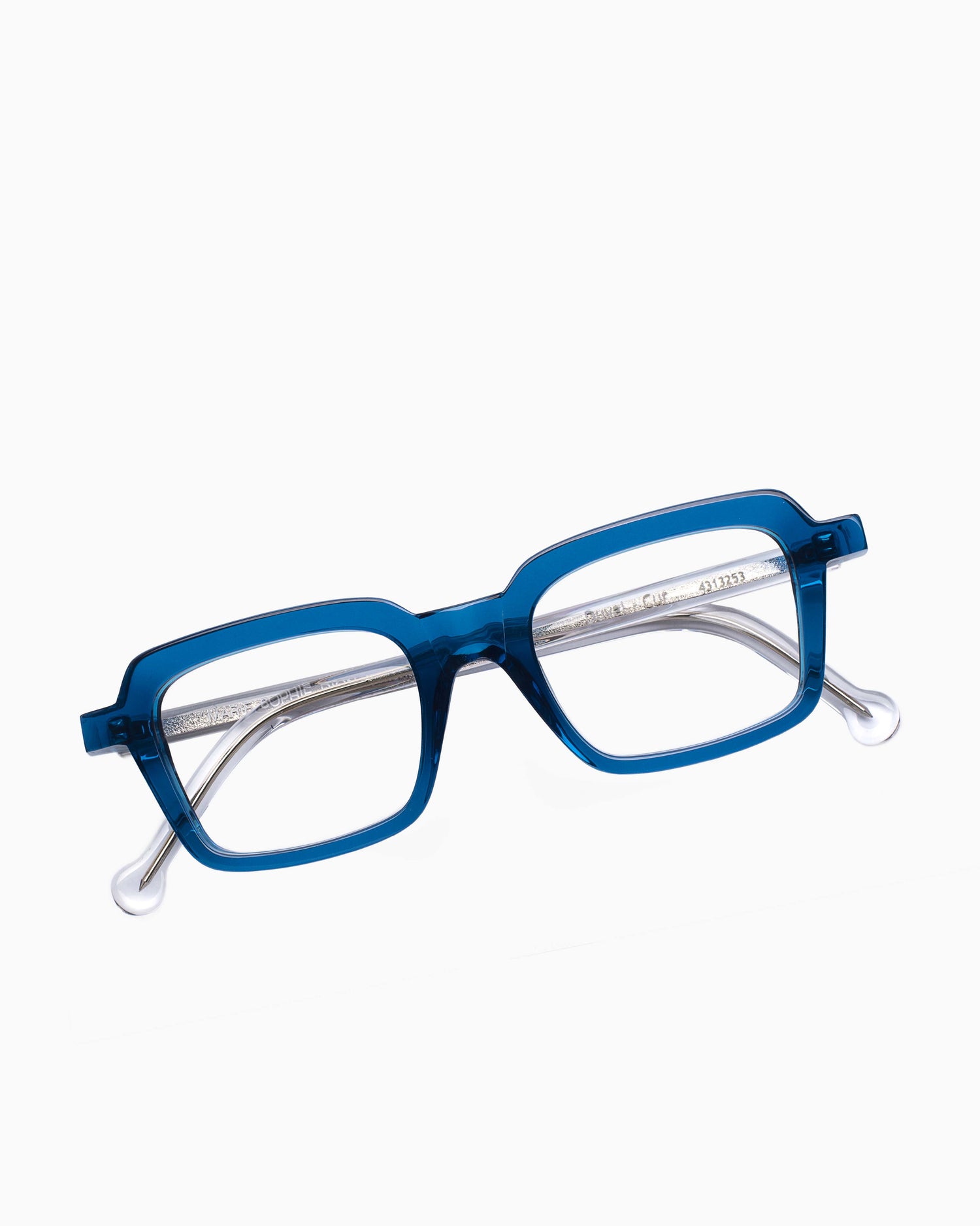 blue plastic rectangle eyeglasses by Marie-Sophie Dion model Duval, front view, lunettes de vue rectangle couleur Bleu
