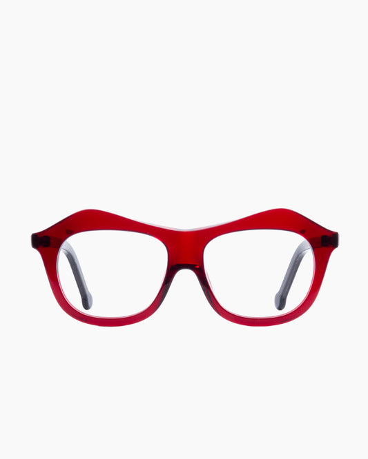 burgundy plastic aviator eyeglasses by Marie-Sophie Dion model Archambault, front view, lunettes de vue aviateur couleur bourgogne